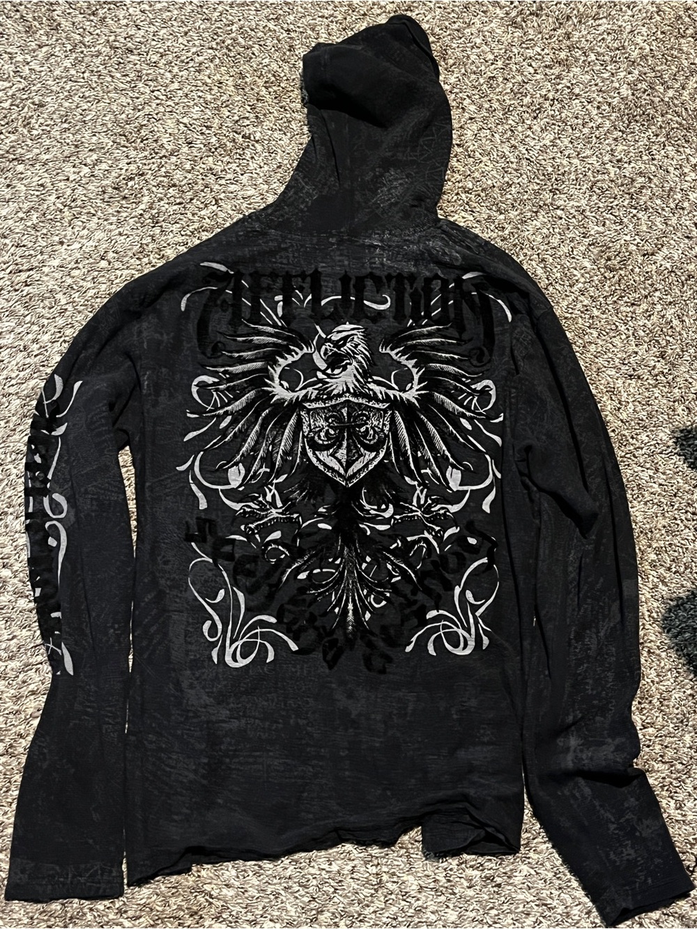 Affliction Black Hooded Graphic Sweatshirt with Eagle Crest